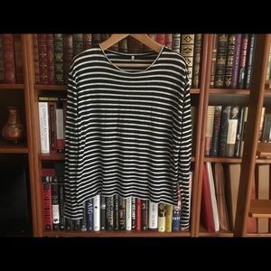 R13 Japanese Fabric black white Striped Cotton Tee Long Sleeve Size L